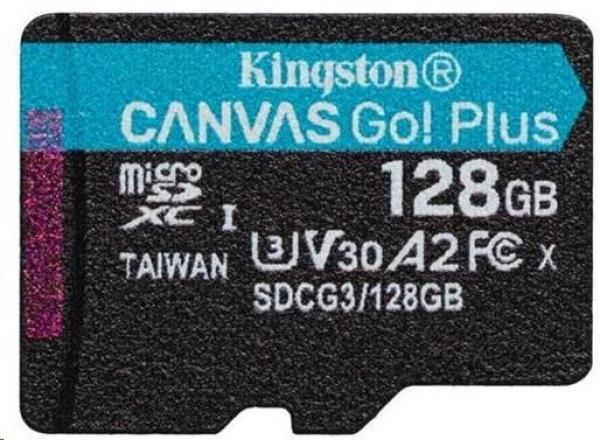 Kingston MicroSDXC karta 128GB Canvas Go! Plus,  R:170/ W:90MB/ s,  Class 10,  UHS-I,  U3,  V30,  A2