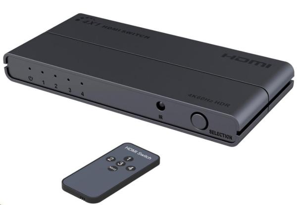PREMIUMCORD Prepínač HDMI 4:1 s podporou 4Kx2K@60Hz,  1080P,  HDR,  tlačidlovým ovládaním a diaľkovým ovládaním