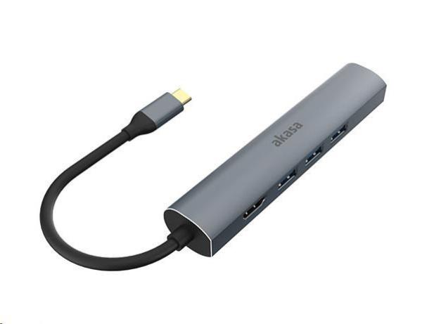 Adaptér AKASA 5v1 z USB typu C na HDMI 4K@30Hz, RJ45 a USB-A