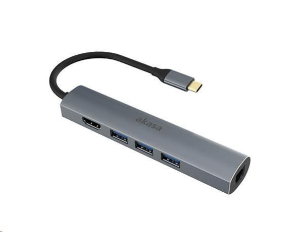 Adaptér AKASA 5v1 z USB typu C na HDMI 4K@30Hz,  RJ45 a USB-A1