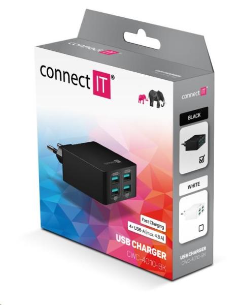 Nabíjací adaptér CONNECT IT Fast Charge 4×USB-A,  4, 8 A,  čierny1
