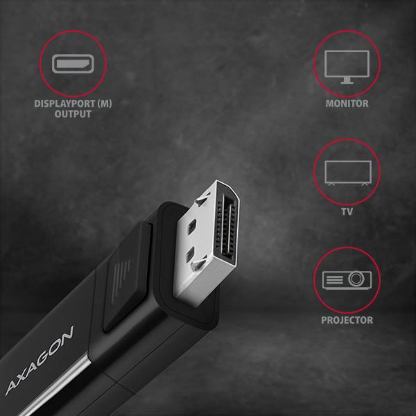 AXAGON RVC-DPC,  redukcia /  kábel USB-C -> DisplayPort 1.8 m,  4K/ 60 Hz2