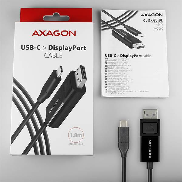AXAGON RVC-DPC,  redukcia /  kábel USB-C -> DisplayPort 1.8 m,  4K/ 60 Hz5