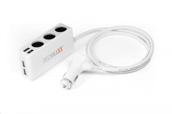 Technaxx nabíječka do auta,  4x USB port (2x 1A,  2x 2, 4A),  3x zásuvka 12 V