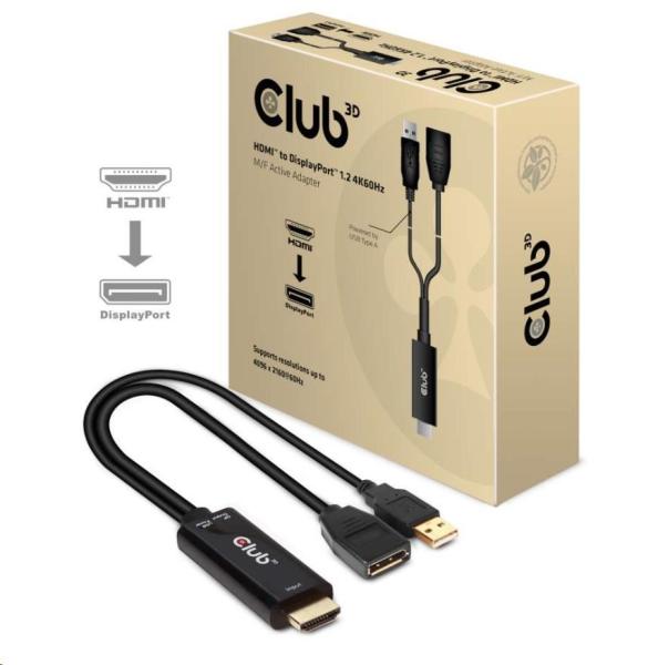 Club3D Aktívny adaptér HDMI na DisplayPort 4K60Hz,  M/ F