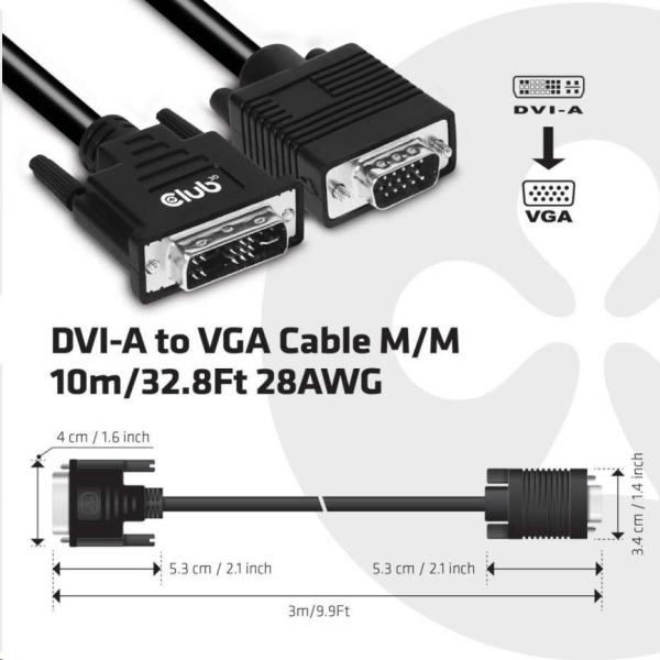 Club3D kábel DVI-A na VGA,  3 m,  28 AWG2