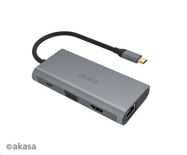 AKASA USB Type-C adaptér 9 v 1 (PD Type-C,  HDMI,  VGA,  3 x USB 3.0 typ A,  RJ45,  čítačka kariet SD a Micro SD)1