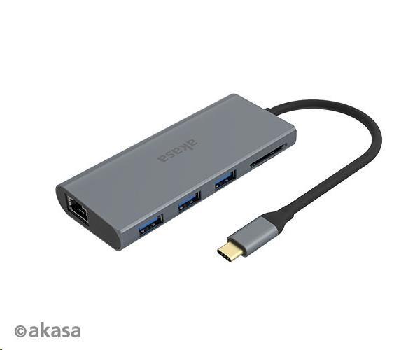 AKASA USB Type-C adaptér 9 v 1 (PD Type-C,  HDMI,  VGA,  3 x USB 3.0 typ A,  RJ45,  čítačka kariet SD a Micro SD)2