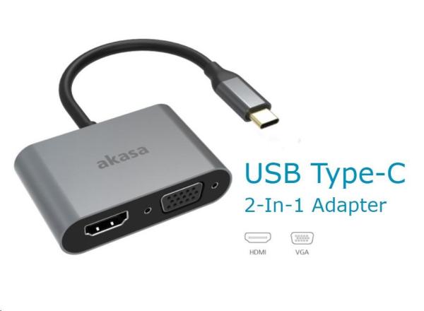 Adaptér AKASA USB-C 2 v 1 (výstup na jeden alebo dva displeje,  HDMI a VGA)4