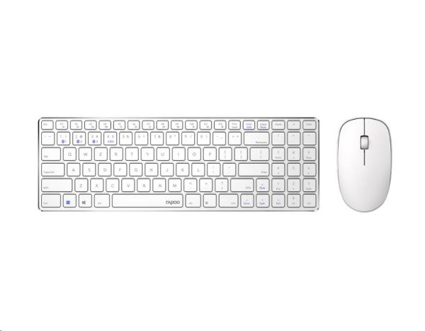 Súprava klávesnice a myši RAPOO 9300M,  bezdrôtová,  viacrežimová tenká myš,  ultratenká klávesnica,  biela
