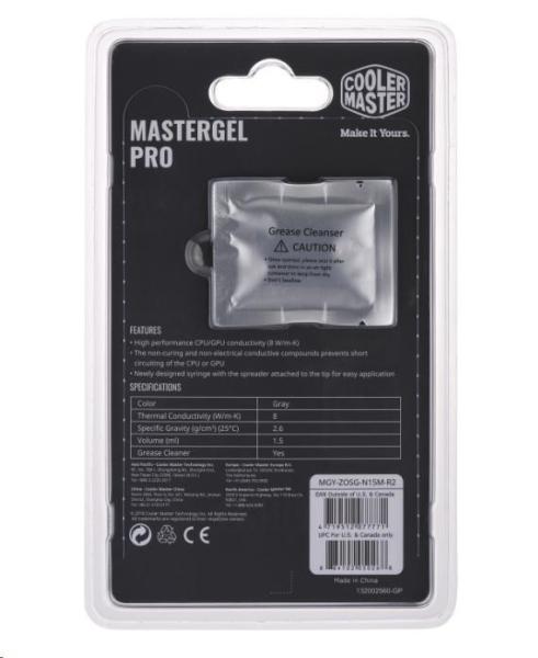 Tepelná pasta Cooler Master pre CPU Master Gel Pro V2,  tep. vodivosť 8 W.m,  1.5 ml,  4 g,  sivá5