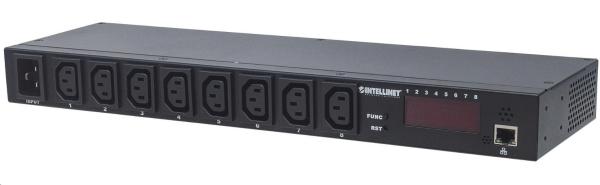 Intellinet distribučný panel PDU,  8x zásuvka C13,  rack 1U,  odpojiteľný kábel 16A,  monitorovanie