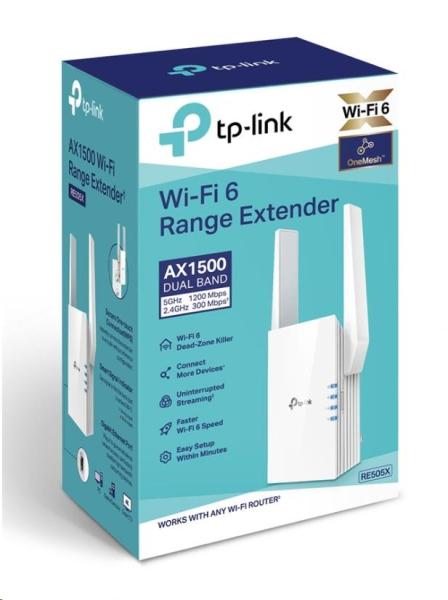 TP-Link RE505X OneMesh/EasyMesh WiFi6 Extender/Repeater (AX1500,2,4GHz/5GHz,1xGbELAN)0