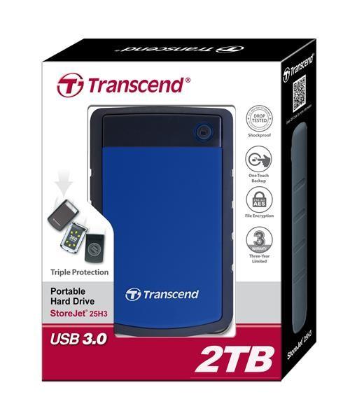 Externý pevný disk TRANSCEND 2, 5" USB 3.1 StoreJet 25H3B,  4 TB,  modrý (odolný voči nárazom)4