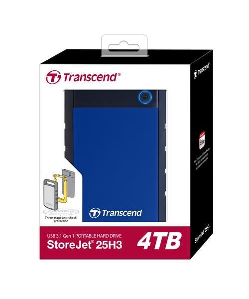 Externý pevný disk TRANSCEND 2, 5" USB 3.1 StoreJet 25H3B,  4 TB,  modrý (odolný voči nárazom)5