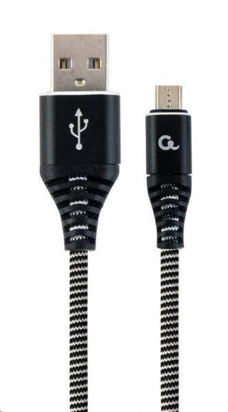 GEMBIRD CABLEXPERT USB 2.0 AM na MicroUSB (AM/ BM),  1 m,  opletený,  čiernobiely,  blister,  PREMIUM KVALITA