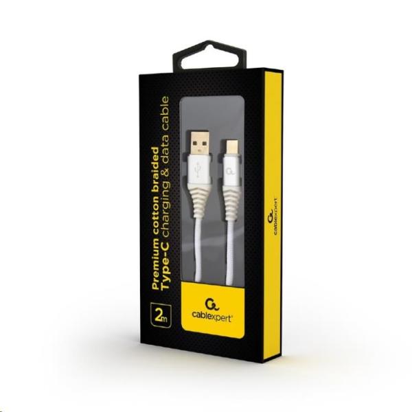 GEMBIRD CABLEXPERT USB 2.0 Kábel AM na typ C (AM/ CM),  2 m,  opletený,  bielo-strieborný,  blister,  PREMIUM KVALITA1