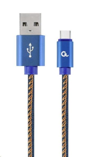 GEMBIRD CABLEXPERT USB 2.0 Kábel AM na typ C (AM/ CM),  2 m,  opletený,  džínsy,  blister,  PREMIUM KVALITA