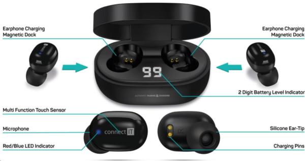 CONNECT IT True Wireless SensorTouch sluchátka do uší s mikrofonem,  černá4