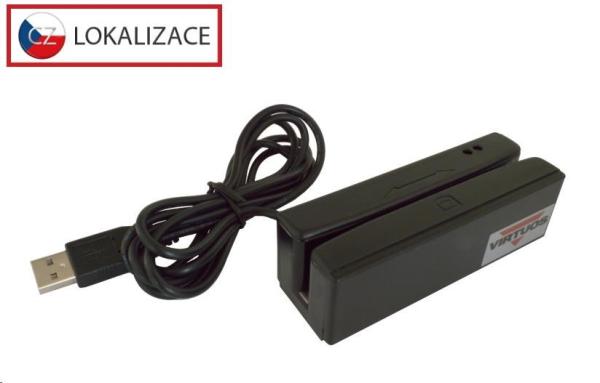 Virtuos MSR-100A trojstopová čítačka magnetických kariet,  USB-HID/ COM,  čierna