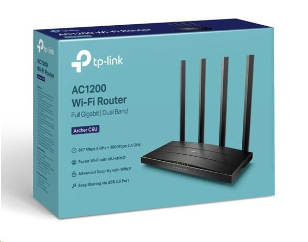 TP-Link Archer C6U OneMesh/ EasyMesh WiFi5 router (AC1200,  2, 4GHz/ 5GHz,  4xGbELAN,  1xGbEWAN,  1xUSB2.0)3