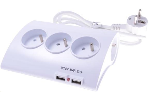 PREMIUMCORD Predlžovací kábel 230V 1, 5m 5zásuviek+vypínač+2x USB 2A