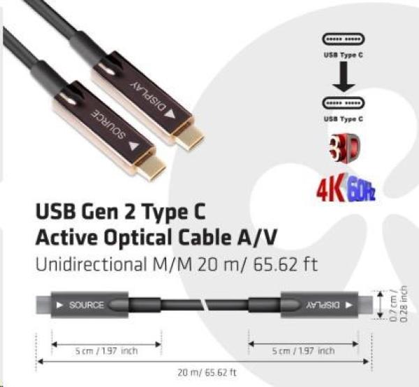 Kábel USB Club3D 3.2 Typ C Gen2,  aktívny,  (M/ M),  20 m,  optický,  aktívny,  jednosmerný3