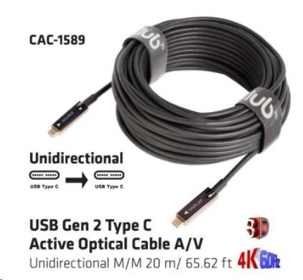 Kábel USB Club3D 3.2 Typ C Gen2,  aktívny,  (M/ M),  20 m,  optický,  aktívny,  jednosmerný0