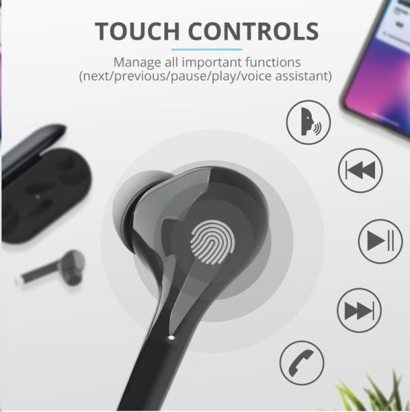 TRUST sluchátka Nika Touch Bluetooth Wireless Earphones - black1