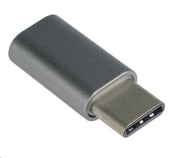 Adaptér PREMIUMCORD USB 3.1 C/ male - USB 2.0 Micro-B/ ženské,  sivá metalíza