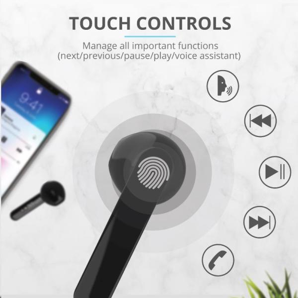 TRUST sluchátka Primo Touch Bluetooth Wireless Earphones - black1