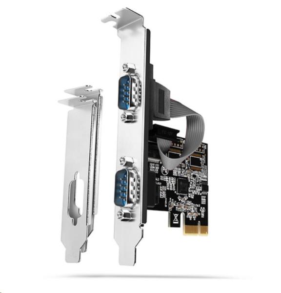 AXAGON PCEA-S2N,  PCIe radič - 2x sériový port (RS232) 250 kbps,  vrátane. LP