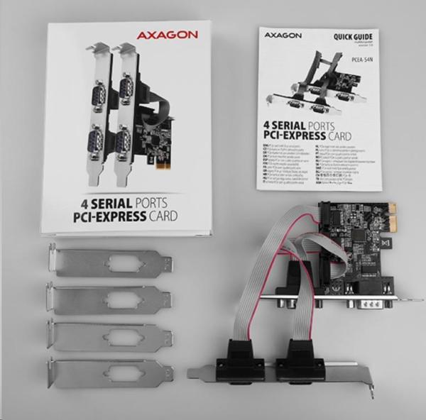 AXAGON PCEA-S4N,  PCIe radič - 4x sériový port (RS232) 250 kbps,  vrátane. LP3