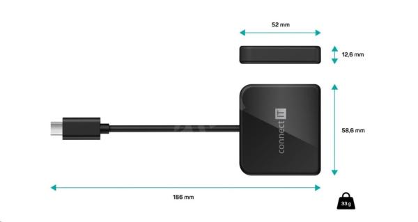 Rozbočovač CONNECT IT USB-C,  3v1 (USB-C, USB-A, HDMI),  externý,  čierny0