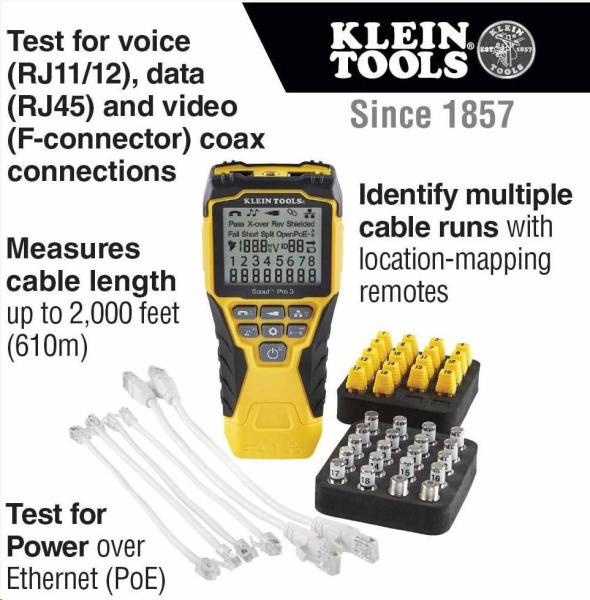 KLEIN TOOLS - VDV Scout® Pro 3 Tester Kit Locator (PoE) - 18x RJ45,  18x F-konektor2