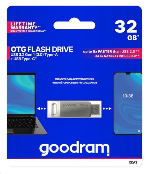 GOODRAM Flash disk 32 GB ODA3,  USB 3.2,  strieborná5