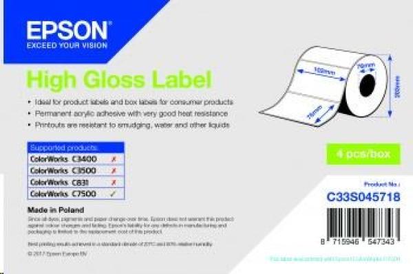 High Gloss Label - Die-cut Roll: 102mm x 76mm, 1570 labels