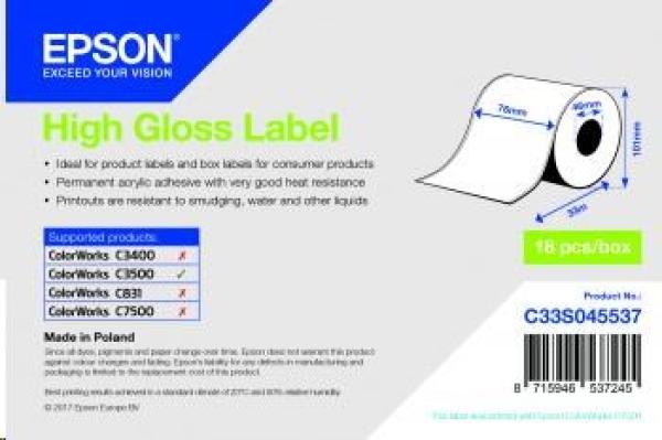 High Gloss Label - Continuous Roll: 76mm x 33m