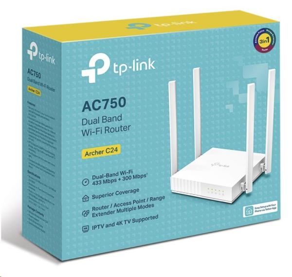 TP-Link Archer C24 WiFi5 router (AC750,  2, 4GHz/ 5GHz,  4x100Mb/ s LAN,  1x100Mb/ s WAN)3