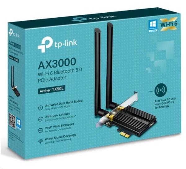 TP-Link Archer TX50E WiFi6 PCIe adapter (AX3000, 2, 4GHz/ 5GHz, Bluetooth5.0)1