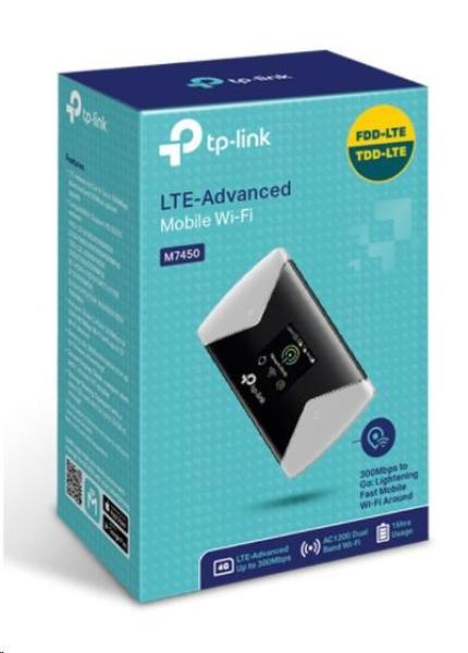 TP-Link M7450 přenosný WiFi 5 router (AC1200, 4G LTE Cat6, 2, 4GHz/ 5GHz, 1xmicroUSB, 1xmicroSIM, 1xmicroSD)0