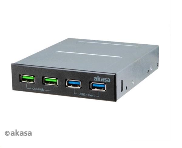 Predný panel AKASA HUB 4 portový nabíjací panel USB s duálnym rýchlym nabíjaním 3.0 a duálnym USB 3.1 prístavy