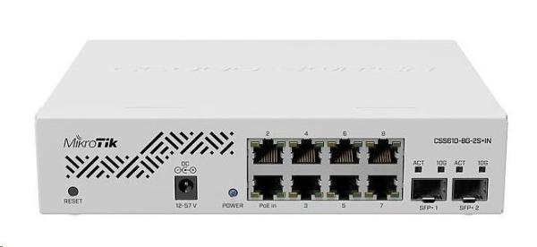 MikroTik Cloud Smart Switch CSS610-8G-2S+IN,  8 gigabitov.porty,  PoE-In,  2xSFP+,  SwOS