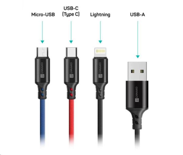 CONNECT IT Wirez 3v1 USB-C & Micro USB & Lightning,  1, 2 m2