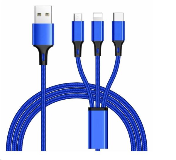 Kábel PremiumCord 3 v 1 USB,  3 konektory USB Type-C + micro USB + Lightning pre Apple,  1.2m