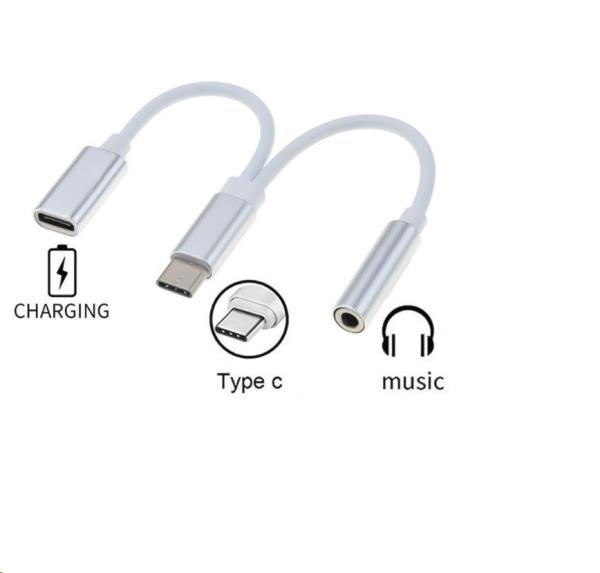 PremiumCord Prevodník USB-C na audio jack 3, 5 mm samica + konektor USB typu C na nabíjanie