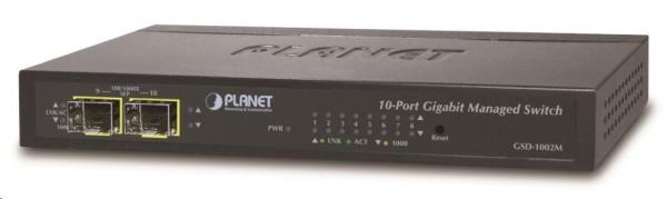 Planet GSD-1002M Switch,  8 x 10/ 100/ 1000 + 2 x 100/ 1000 Combo port,  management,  PoE-in napájení