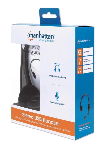 MANHATTAN Sluchátka s mikrofonem Stereo USB Headset,  box6