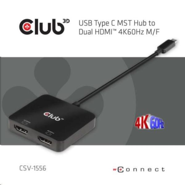 Club3D Video hub MST (Multi Stream Transport) USB-C 3.2 na HDMI 2.0,  Duálny monitor 4K60Hz5