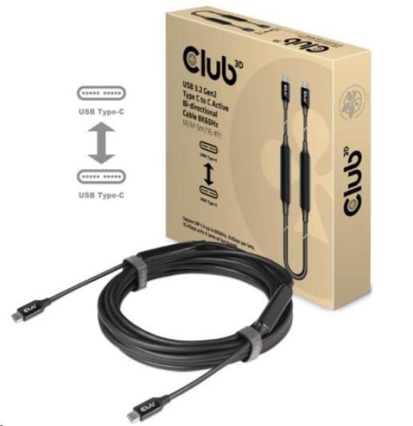 Kábel USB Club3D 3.2 Gen2 Type-C to C Active Bi-directional (M/ M) 8K60Hz,  5m